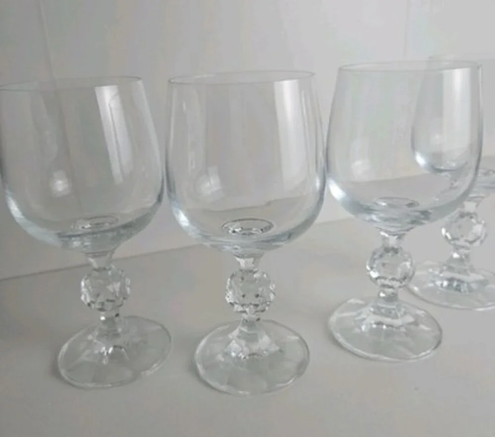 Bohemia Fine Crystal Wine Glasses Set of 4 Czech Cascade Water Goblets Ball Stem
